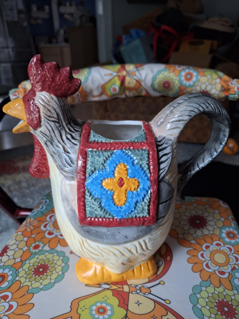 Decorative Multicolor Ceramic Rooster Pitcher - Home Art